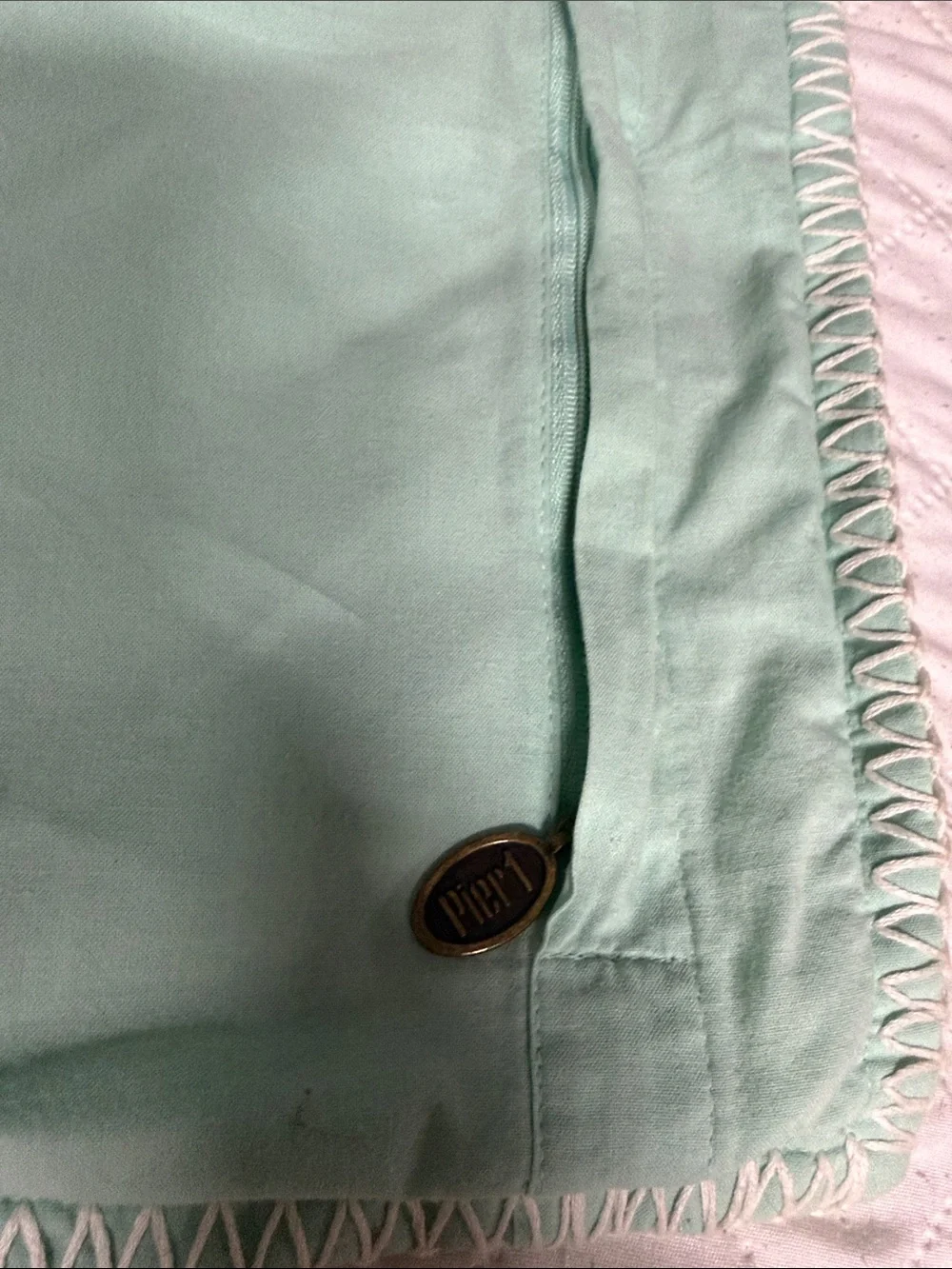 Pier 1 Mint Green Decorative Pillow Cover with Wood Button Accents
